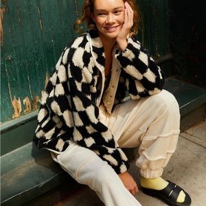 Free people movement rocky ridge fleece in black check large NWT